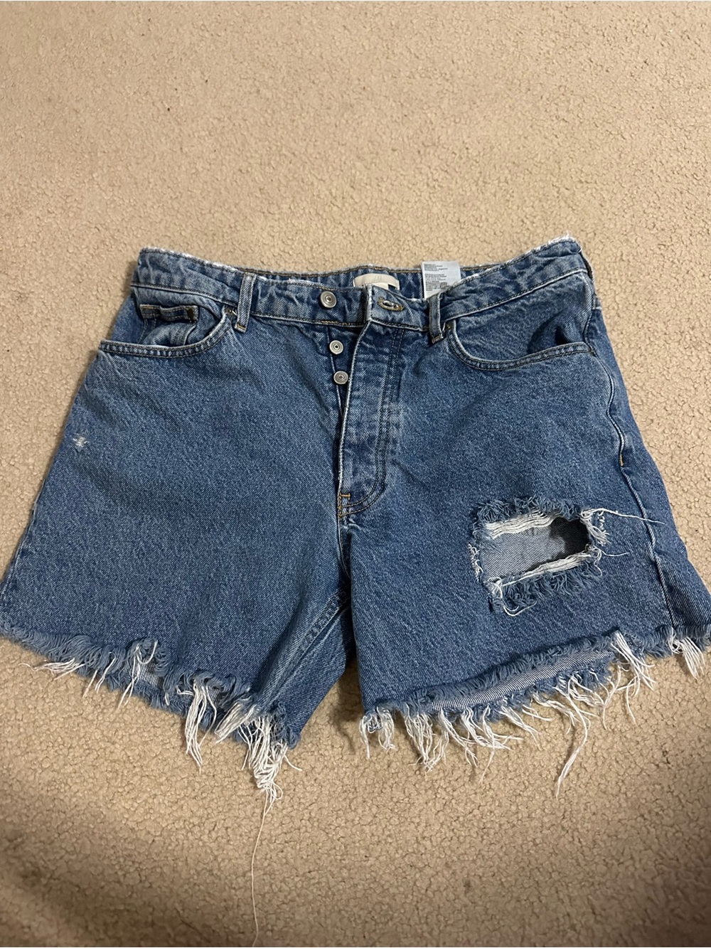 H&M Classic Blue Denim Cutoff Shorts - Distressed Style